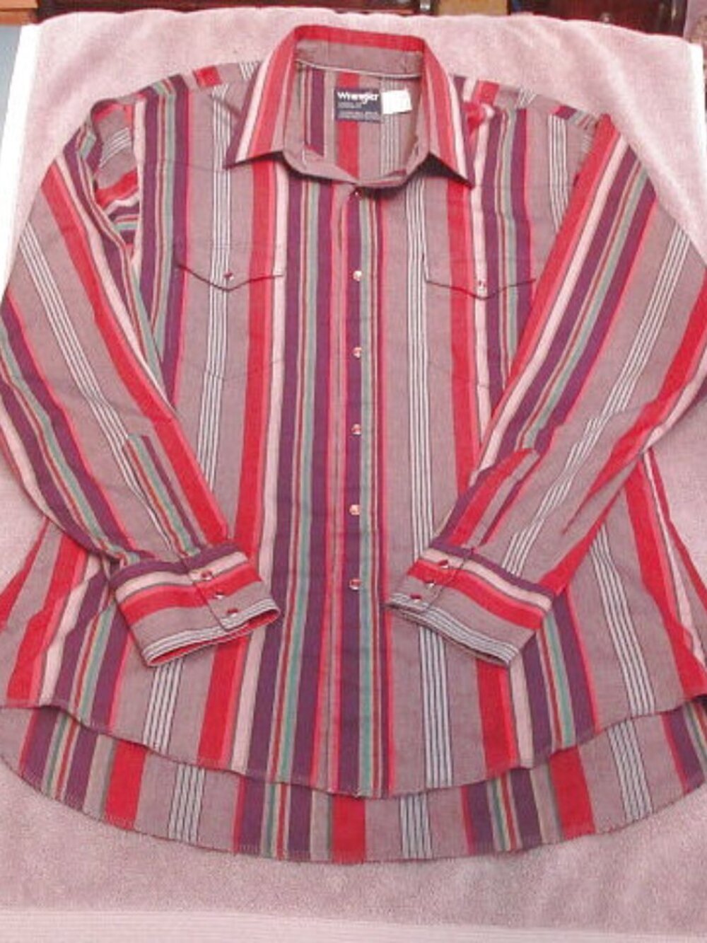 Vtg Wrangler Cowboy Cut Western Shirt Mens L 16.5 35 Pearl Snap Long Tails USA